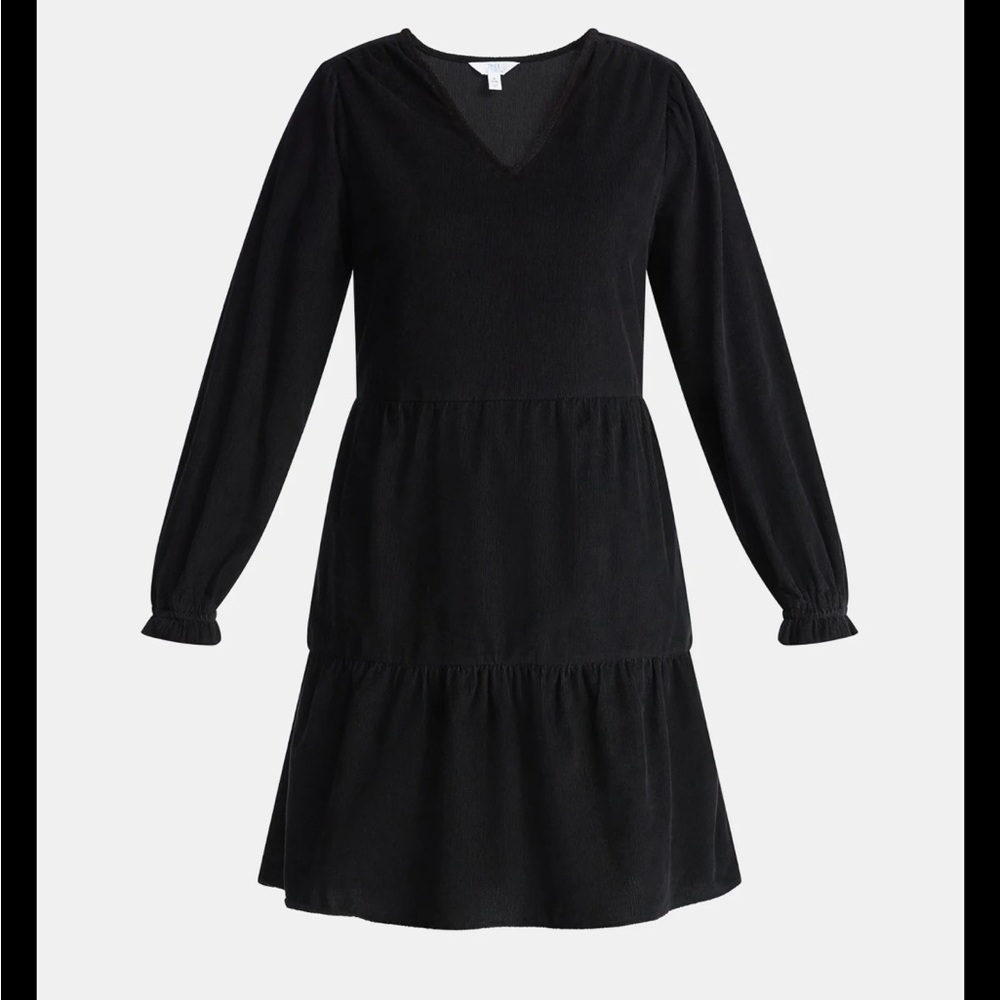 Time and Tru Long Sleeve Black Tiered V-Neck Dress
